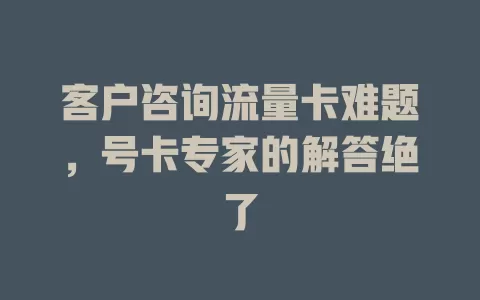 客户咨询流量卡难题，号卡专家的解答绝了