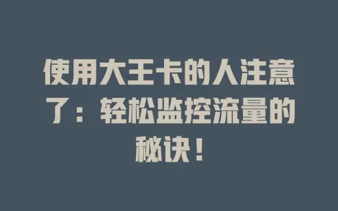 使用大王卡的人注意了：轻松监控流量的秘诀！