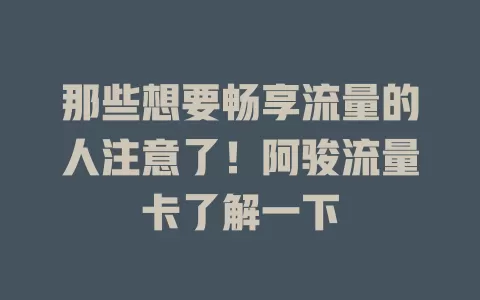 那些想要畅享流量的人注意了！阿骏流量卡了解一下