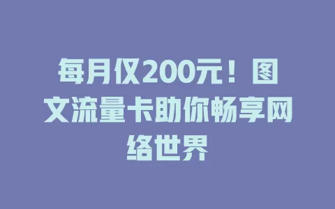 每月仅200元！图文流量卡助你畅享网络世界