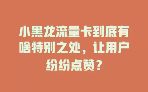 小黑龙流量卡到底有啥特别之处，让用户纷纷点赞？