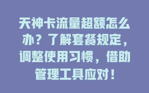 天神卡流量超额怎么办？了解套餐规定，调整使用习惯，借助管理工具应对！