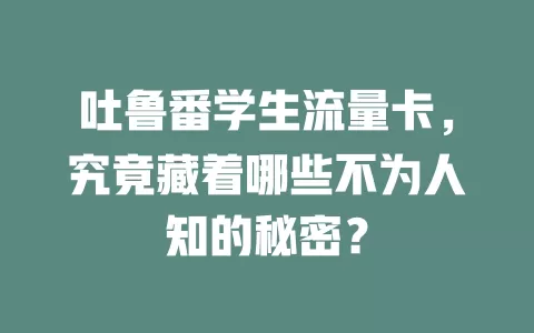 吐鲁番学生流量卡，究竟藏着哪些不为人知的秘密？