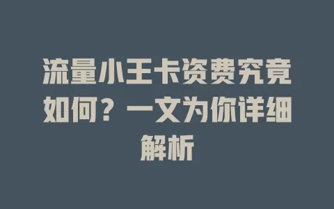 流量小王卡资费究竟如何？一文为你详细解析
