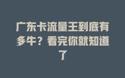 广东卡流量王到底有多牛？看完你就知道了