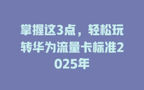 掌握这3点，轻松玩转华为流量卡标准2025年