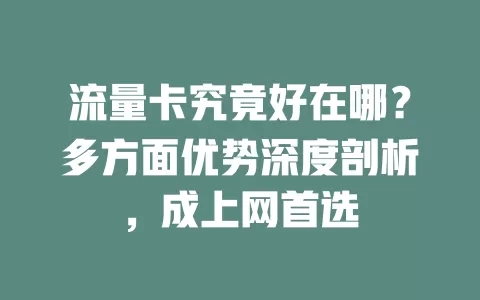 流量卡究竟好在哪？多方面优势深度剖析，成上网首选