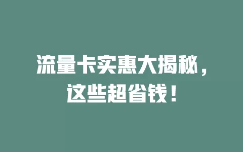 流量卡实惠大揭秘，这些超省钱！