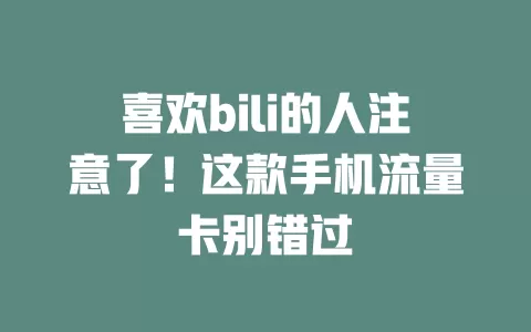 喜欢bili的人注意了！这款手机流量卡别错过