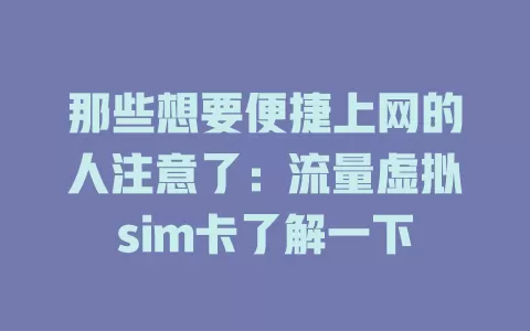 那些想要便捷上网的人注意了：流量虚拟sim卡了解一下