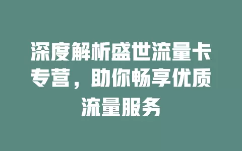深度解析盛世流量卡专营，助你畅享优质流量服务
