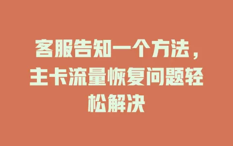 客服告知一个方法，主卡流量恢复问题轻松解决