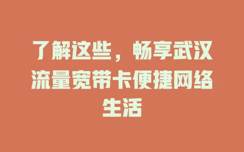 了解这些，畅享武汉流量宽带卡便捷网络生活