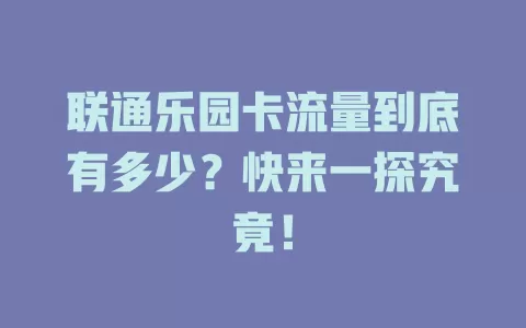 联通乐园卡流量到底有多少？快来一探究竟！