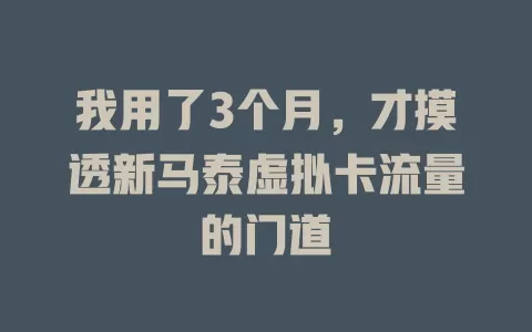 我用了3个月，才摸透新马泰虚拟卡流量的门道