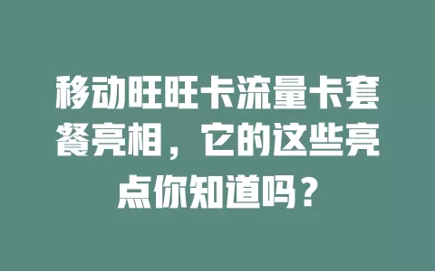 移动旺旺卡流量卡套餐亮相，它的这些亮点你知道吗？