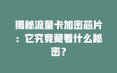揭秘流量卡加密芯片：它究竟藏着什么秘密？