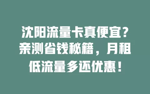 沈阳流量卡真便宜？亲测省钱秘籍，月租低流量多还优惠！