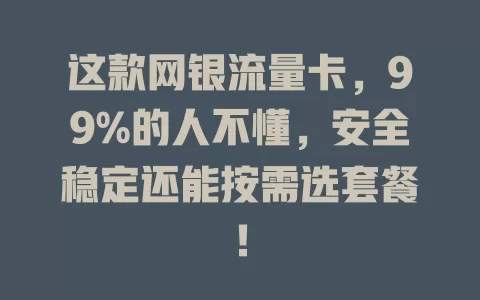 这款网银流量卡，99%的人不懂，安全稳定还能按需选套餐！