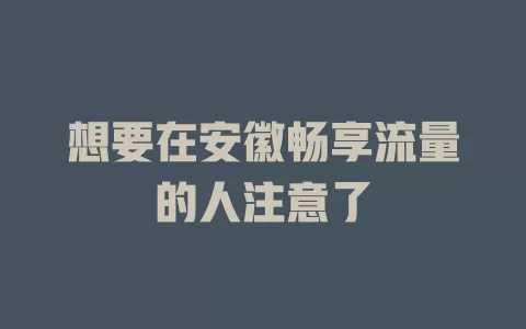 想要在安徽畅享流量的人注意了