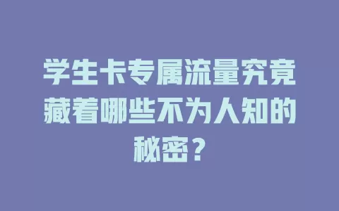 学生卡专属流量究竟藏着哪些不为人知的秘密？