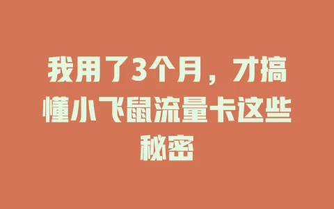 我用了3个月，才搞懂小飞鼠流量卡这些秘密