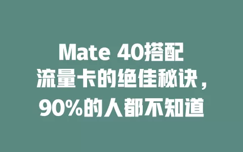 Mate 40搭配流量卡的绝佳秘诀，90%的人都不知道