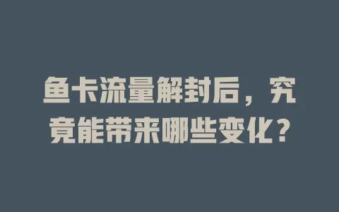 鱼卡流量解封后，究竟能带来哪些变化？