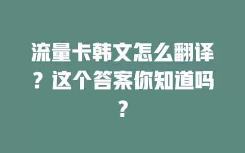 流量卡韩文怎么翻译？这个答案你知道吗？