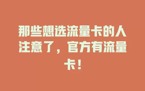 那些想选流量卡的人注意了，官方有流量卡！