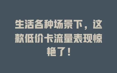 生活各种场景下，这款低价卡流量表现惊艳了！