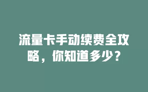 流量卡手动续费全攻略，你知道多少？