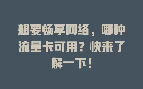 想要畅享网络，哪种流量卡可用？快来了解一下！