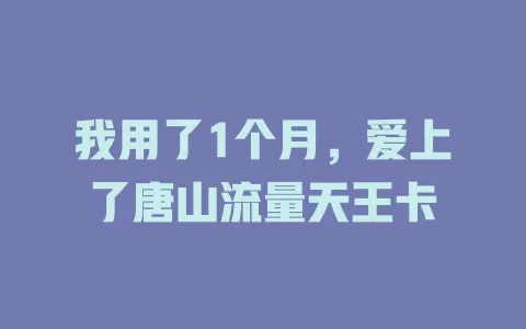我用了1个月，爱上了唐山流量天王卡