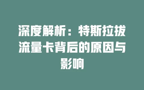 深度解析：特斯拉拔流量卡背后的原因与影响