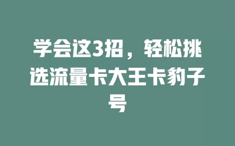 学会这3招，轻松挑选流量卡大王卡豹子号