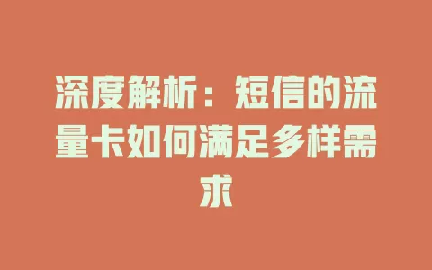 深度解析：短信的流量卡如何满足多样需求