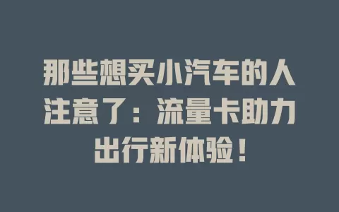 那些想买小汽车的人注意了：流量卡助力出行新体验！