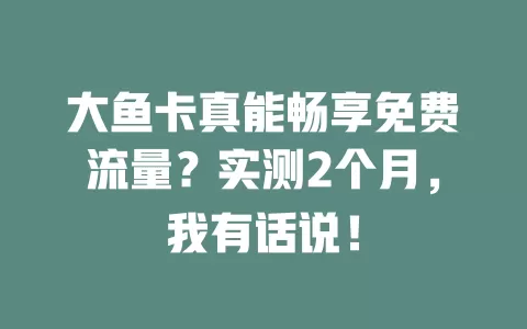 大鱼卡真能畅享免费流量？实测2个月，我有话说！