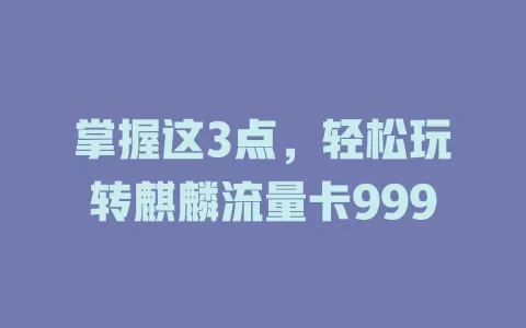 掌握这3点，轻松玩转麒麟流量卡999