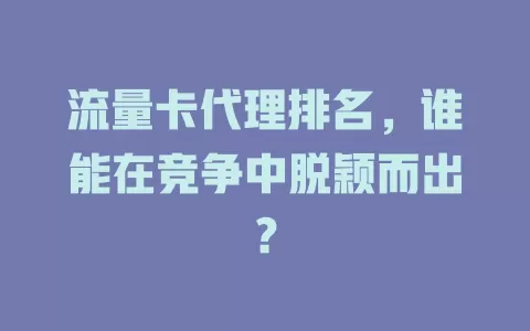 流量卡代理排名，谁能在竞争中脱颖而出？