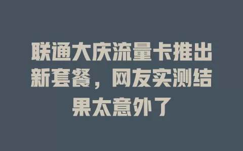联通大庆流量卡推出新套餐，网友实测结果太意外了