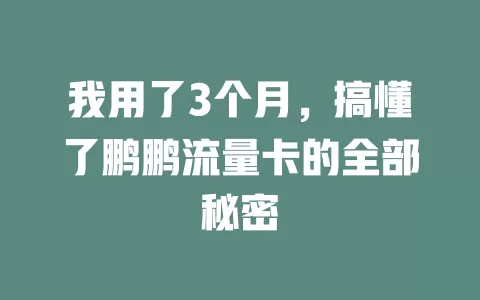 我用了3个月，搞懂了鹏鹏流量卡的全部秘密