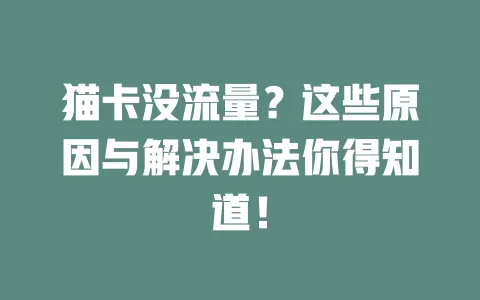 猫卡没流量？这些原因与解决办法你得知道！