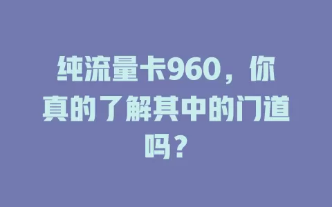 纯流量卡960，你真的了解其中的门道吗？