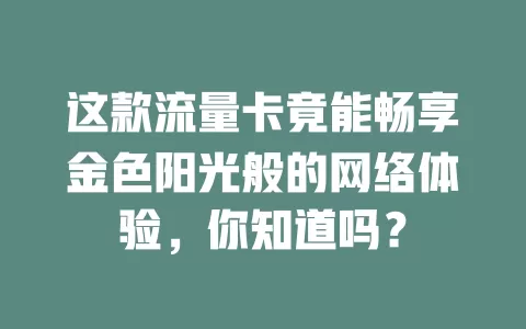 这款流量卡竟能畅享金色阳光般的网络体验，你知道吗？