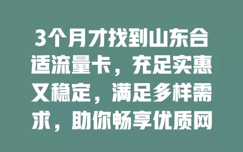 3个月才找到山东合适流量卡，充足实惠又稳定，满足多样需求，助你畅享优质网络