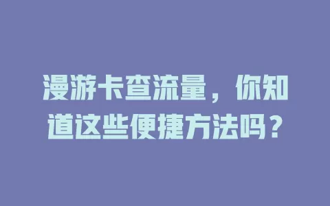 漫游卡查流量，你知道这些便捷方法吗？