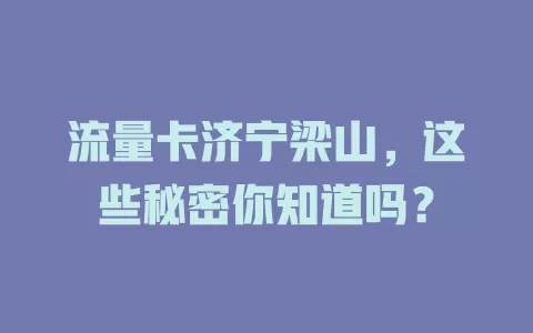 流量卡济宁梁山，这些秘密你知道吗？