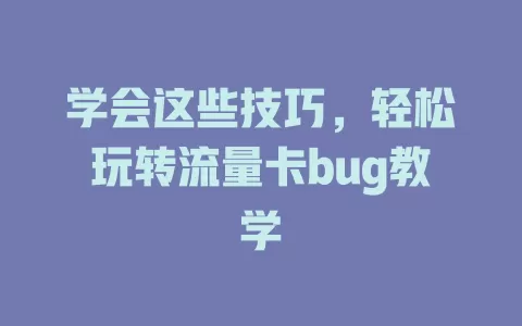 学会这些技巧，轻松玩转流量卡bug教学